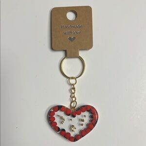 Handmade Heart Keychain Huayruro and Gold Accents. For Protection & Prosperity